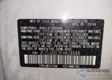 2015 Subaru Forester 2.5I Premium из США, поврежденный, VIN JF2SJADC9FH424644